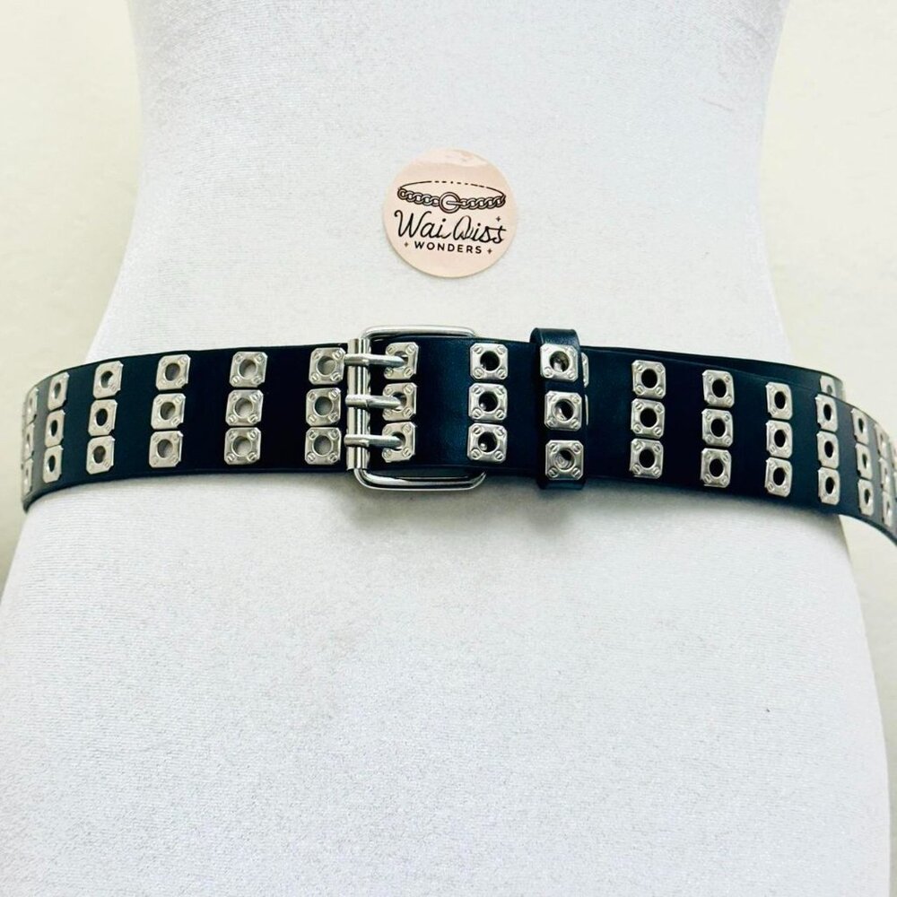 Y2K 2000s style Black and silver studded belt with a punk rock vibe